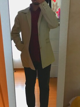 「TAKEO KIKUCHI（タケオキクチ）のアイテム（ステンカラーコート）」を使った、ナカノウチさん（メンズ・170cm）の春コーディネート