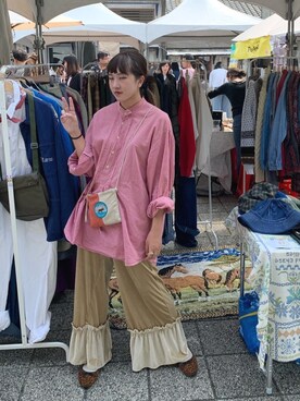 「古着好きな人と繋がりたい」｜「アイテム（バレエシューズ）」を使った、恬さん（レディース・162cm）の春コーディネート
