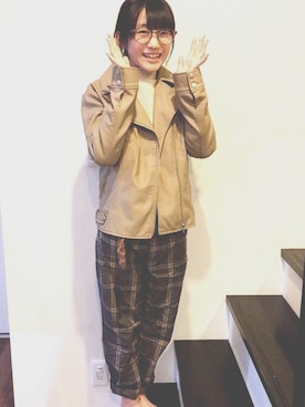 「coca（coca）（コカ）のアイテム（ライダースジャケット）」を使った、kankanさん（レディース・151cm）の冬コーディネート