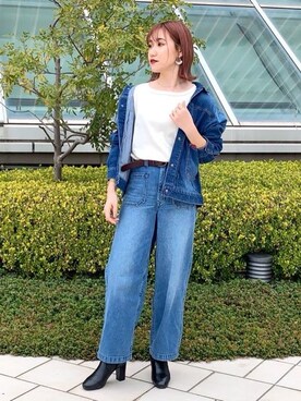 「USAコットン」｜「アイテム（デニムジャケット）」を使った、蓮さん（レディース・160cm）の春コーディネート