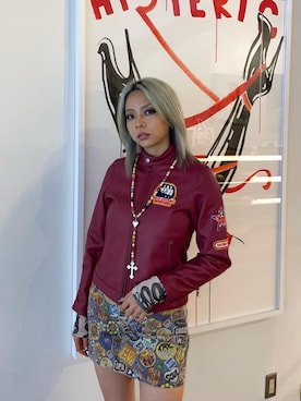 「アイテム（ライダースジャケット、ピンク系）」を使った、🦋Rily🦋さん（レディース・162cm）の秋コーディネート