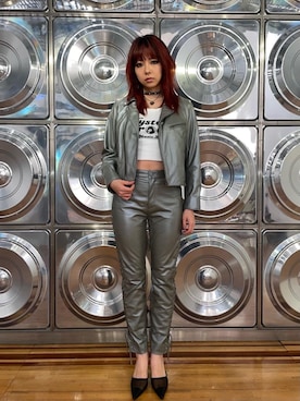 「アイテム（ライダースジャケット、シルバー系）」を使った、🦋Rily🦋さん（レディース・162cm）の冬コーディネート