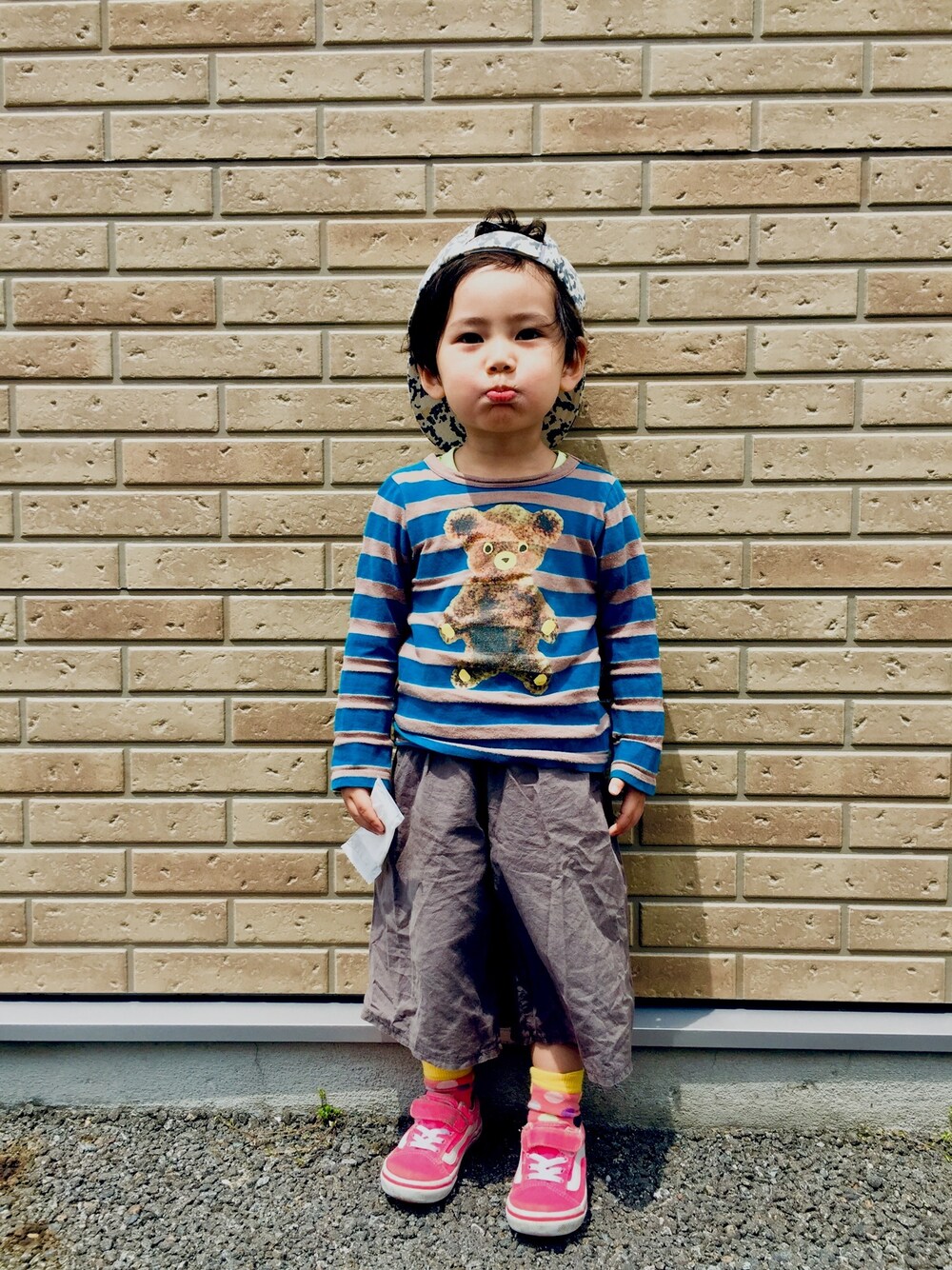 「kidsfashion、休日スタイル、ボーダー、おとこのこ」｜「unicaのアイテム（Tシャツ/カットソー、ブルー系）」を使った、puuuuton11さん（キッズ・100cm）の春コーディネートの1枚目の写真