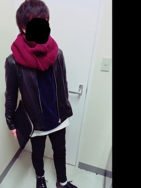 「靴下チラ見せ」｜「アイテム（ライダースジャケット）」を使った、tatsuyaさん（メンズ・170cm）の冬コーディネート