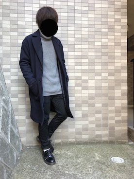 「靴下チラ見せ」｜「アイテム（チェスターコート）」を使った、tatsuyaさん（メンズ・170cm）の冬コーディネート