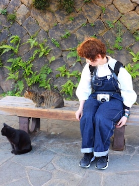 「猫」｜「アイテム（オールインワン・サロペット）」を使った、( yu )さん（レディース・158cm）の冬コーディネート