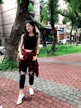 「PULL&BEAR（プルアンドベア）のアイテム（その他トップス）」を使った、Emilyさん（レディース・160cm）の夏コーディネート
