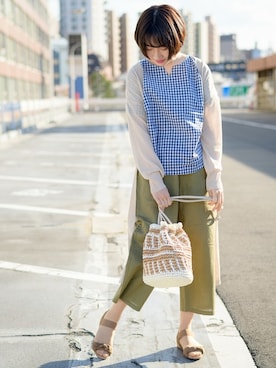 「ギンガムチェックシャツ」｜Rewde Staffさん（レディース・163cm）の春コーディネート