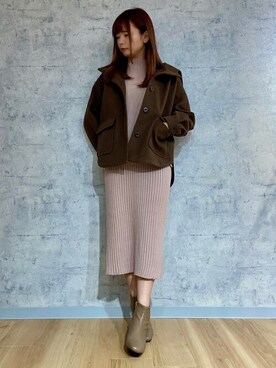「ニットセットアップ」｜「アイテム（その他アウター）」を使った、Rewde Staffさん（レディース・159cm）の冬コーディネート