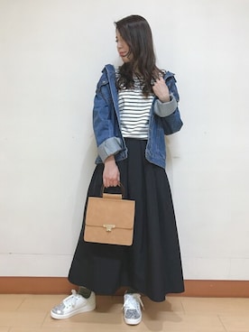 「タフタスカート」｜「アイテム（ジャケット/アウター）」を使った、Rewde Staffさん（レディース・155cm）の春コーディネート