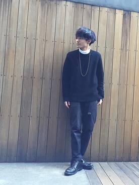 「A.P.C.（アーペーセー）のアイテム（ブーツ）」を使った、Ryoha  Matsudaさん（メンズ・163cm）の冬コーディネート