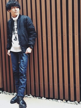 「MR.GENTLEMAN（ミスタージェントルマン）のアイテム（スウェット）」を使った、Ryoha  Matsudaさん（メンズ・163cm）の冬コーディネート
