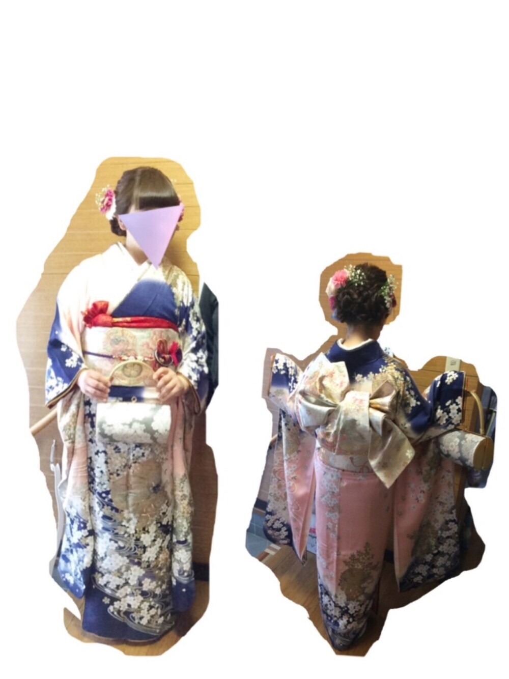 「成人式、振袖、母のおさがり、生花、花柄、青、白、おばあちゃん、ピンク」｜「生花髪飾り💐のアイテム（その他ヘアアクセサリー、その他）」を使った、mamさん（レディース・152cm）の秋コーディネートの1枚目の写真