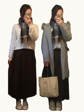 「DHOLIC（ディーホリック）のアイテム（ストール/ショール）」を使った、Satsukiさん（レディース・157cm）の冬コーディネート