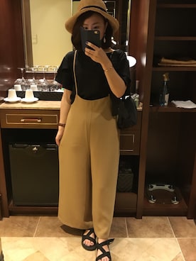 「アイテム（つなぎ/オールインワン、ベージュ系）」を使った、Satsukiさん（レディース・157cm）の夏コーディネート