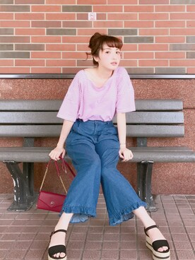 「PULL&BEAR（プルアンドベア）のアイテム（サンダル）」を使った、Chon-Lu Yangさん（レディース・155cm）の夏コーディネート