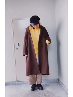 「イエローコーデ」｜「アイテム（その他アウター）」を使った、ことさん（レディース・164cm）の冬コーディネート