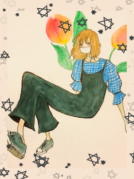 「イラスト」｜「アイテム（つなぎ/オールインワン）」を使った、Haruka⋆さん（レディース・164cm）の春コーディネート