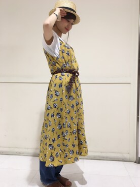 「フリンジデニム」｜「アイテム（ワンピース/ドレス）」を使った、machu◡̈さん（レディース・159cm）の夏コーディネート