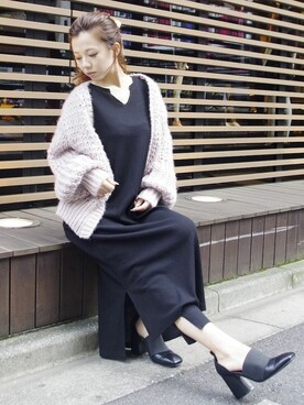 「ボリュームニット」｜「アイテム（ワンピース）」を使った、Delyle NOIR STAFFさん（レディース・160cm）の秋コーディネート