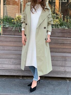 「アイテム（トレンチコート、グリーン系）」を使った、Delyle NOIR STAFFさん（レディース・160cm）の春コーディネート