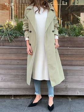 「アイテム（トレンチコート、グリーン系）」を使った、Delyle NOIR STAFFさん（レディース・160cm）の春コーディネート