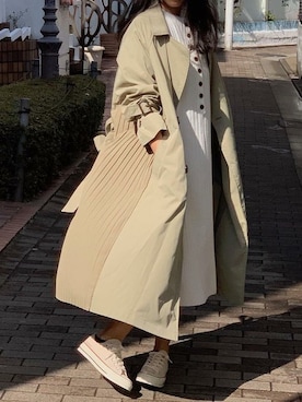 「アイテム（トレンチコート、グリーン系）」を使った、Delyle NOIR STAFFさん（レディース・160cm）の春コーディネート