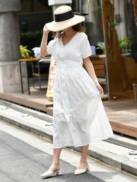 「アイテム（シャツワンピース）」を使った、Delyle NOIR STAFFさん（レディース・160cm）の夏コーディネート