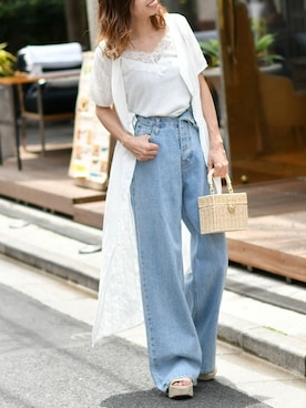 「アイテム（シャツワンピース、ホワイト系）」を使った、Delyle NOIR STAFFさん（レディース・160cm）の夏コーディネート