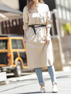 「スキッパーシャツ」｜「アイテム（シャツワンピース）」を使った、Delyle NOIR STAFFさん（レディース・160cm）の夏コーディネート