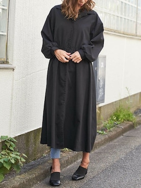 「アイテム（シャツワンピース、ブラック系）」を使った、Delyle NOIR STAFFさん（レディース・160cm）の夏コーディネート