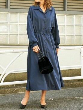 「ファー」｜「アイテム（シャツワンピース）」を使った、Delyle NOIR STAFFさん（レディース・160cm）の秋コーディネート