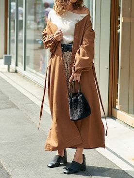 「ノーカラーシャツ」｜「アイテム（シャツワンピース）」を使った、Delyle NOIR STAFFさん（レディース・160cm）の秋コーディネート