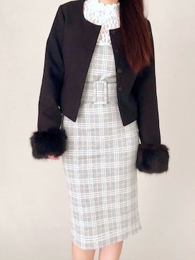 「パーティースタイル」｜「アイテム（ノーカラージャケット）」を使った、Delyle NOIR STAFFさん（レディース・160cm）の秋コーディネート