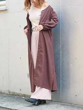 「ノーカラーシャツ」｜「アイテム（シャツワンピース）」を使った、Delyle NOIR STAFFさん（レディース・160cm）の秋コーディネート