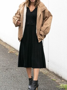 「ニットワンピース」｜「アイテム（マウンテンパーカー）」を使った、Delyle NOIR STAFFさん（レディース・160cm）の秋コーディネート