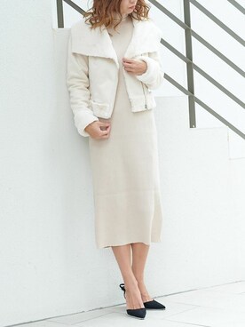 「リブニット」｜「アイテム（ムートンコート）」を使った、Delyle NOIR STAFFさん（レディース・160cm）の秋コーディネート