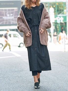 「アイテム（シャツワンピース、ブラック系）」を使った、Delyle NOIR STAFFさん（レディース・160cm）の秋コーディネート