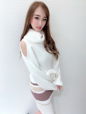 「ボーダーニット」｜「アイテム（ワンピース/ドレス）」を使った、Delyle NOIR STAFFさん（レディース・160cm）の冬コーディネート