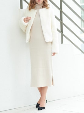 「アイテム（ノーカラージャケット、ホワイト系）」を使った、Delyle NOIR STAFFさん（レディース・160cm）の冬コーディネート