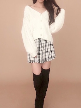 「ツイードパンツ」｜「アイテム（ブーツ）」を使った、Delyle NOIR STAFFさん（レディース・160cm）の冬コーディネート