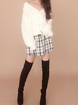 「ツイードパンツ」｜「アイテム（ブーツ）」を使った、Delyle NOIR STAFFさん（レディース・160cm）の冬コーディネート