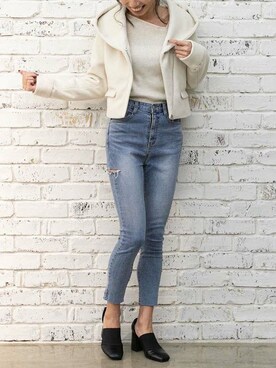 「リブT」｜「アイテム（その他アウター）」を使った、Delyle NOIR STAFFさん（レディース・160cm）の冬コーディネート
