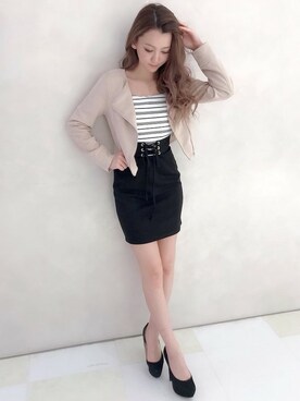 「ドッキングワンピ」｜「アイテム（ライダースジャケット）」を使った、Delyle NOIR STAFFさん（レディース・160cm）の春コーディネート