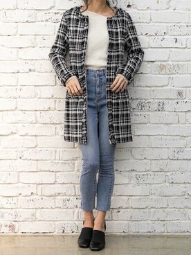 「リブT」｜「アイテム（ノーカラージャケット）」を使った、Delyle NOIR STAFFさん（レディース・160cm）の春コーディネート