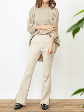 「Delyle NOIR（デイライルノアール）のハイウエストリブフレアパンツ（その他パンツ）」を使った、Delyle NOIR STAFFさん（レディース・160cm）の夏コーディネート