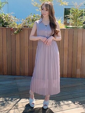 「プリーツ」｜「アイテム（シャツワンピース）」を使った、Delyle NOIR STAFFさん（レディース・160cm）の夏コーディネート