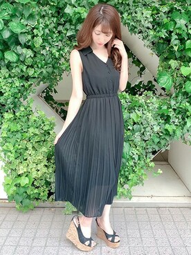 「プリーツ」｜「アイテム（シャツワンピース）」を使った、Delyle NOIR STAFFさん（レディース・160cm）の夏コーディネート