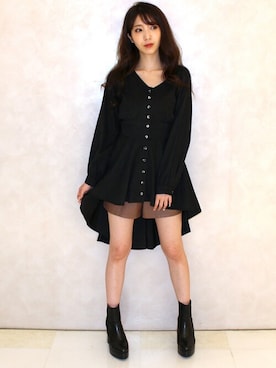 「ノーカラーシャツ」｜「アイテム（チュニック）」を使った、Delyle NOIR STAFFさん（レディース・160cm）の秋コーディネート
