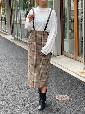 「USAコットン」｜「アイテム（ジャンパースカート）」を使った、Delyle NOIR STAFFさん（レディース・160cm）の秋コーディネート